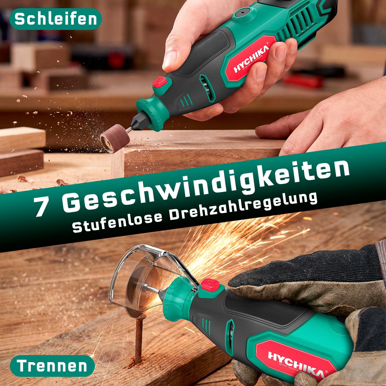 HYCHIKA 150W Rotationswerkzeug-Set 7-Stufig 10000-33000 U/min 167 Zubehörteile Schleifen Polieren Schneiden Bohren Gravieren