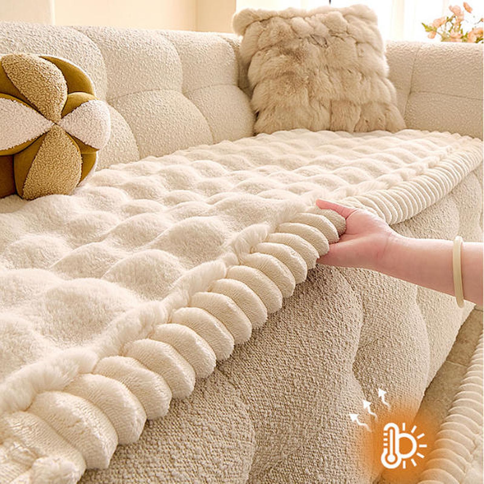 Générique Housse de Canapé Épais Peluche,Protege Canape Cuir Anti-dérapant | Housse Canape D'angle Couverture pour Canapé Tapis Rebord de Fenêtre Protection pour Canapé en Cuir de Salon,White,80x180cm