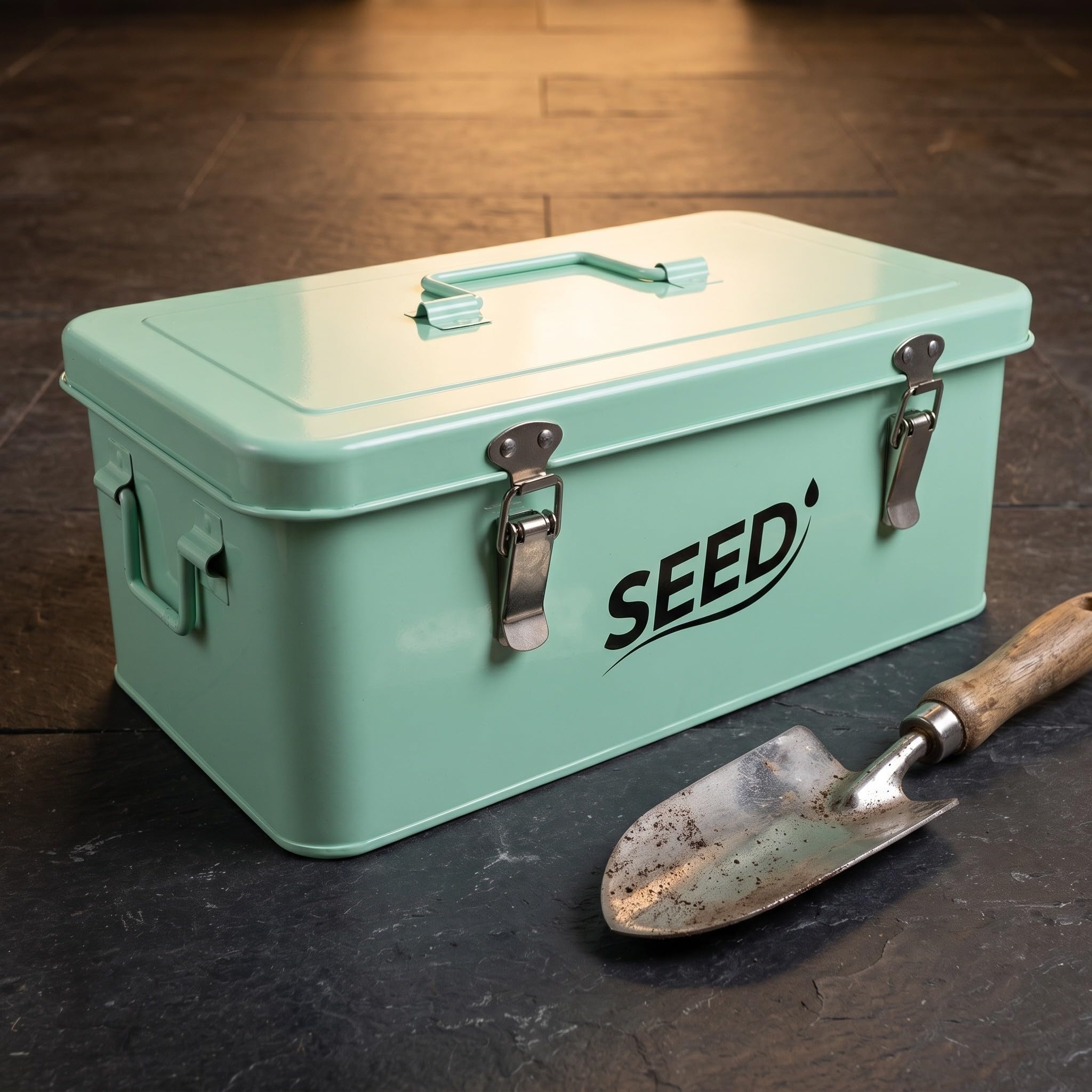 Alipis Saatgut Aufbewahrungsbox aus Eisen mit Klappbarem Deckel Tragbar und Abschließbar Stabile Konstruktion Multifunktionales Innenfach für Gartenwerkzeug und Pflanzensamen