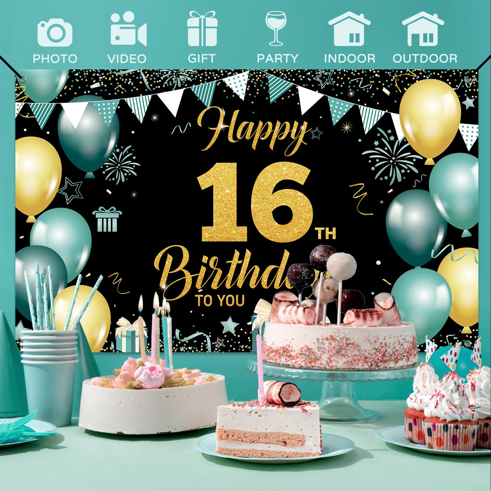 Décoration D'anniversaire 16 Ans - Vert - Arche Ballon 16 Ans - Ballons