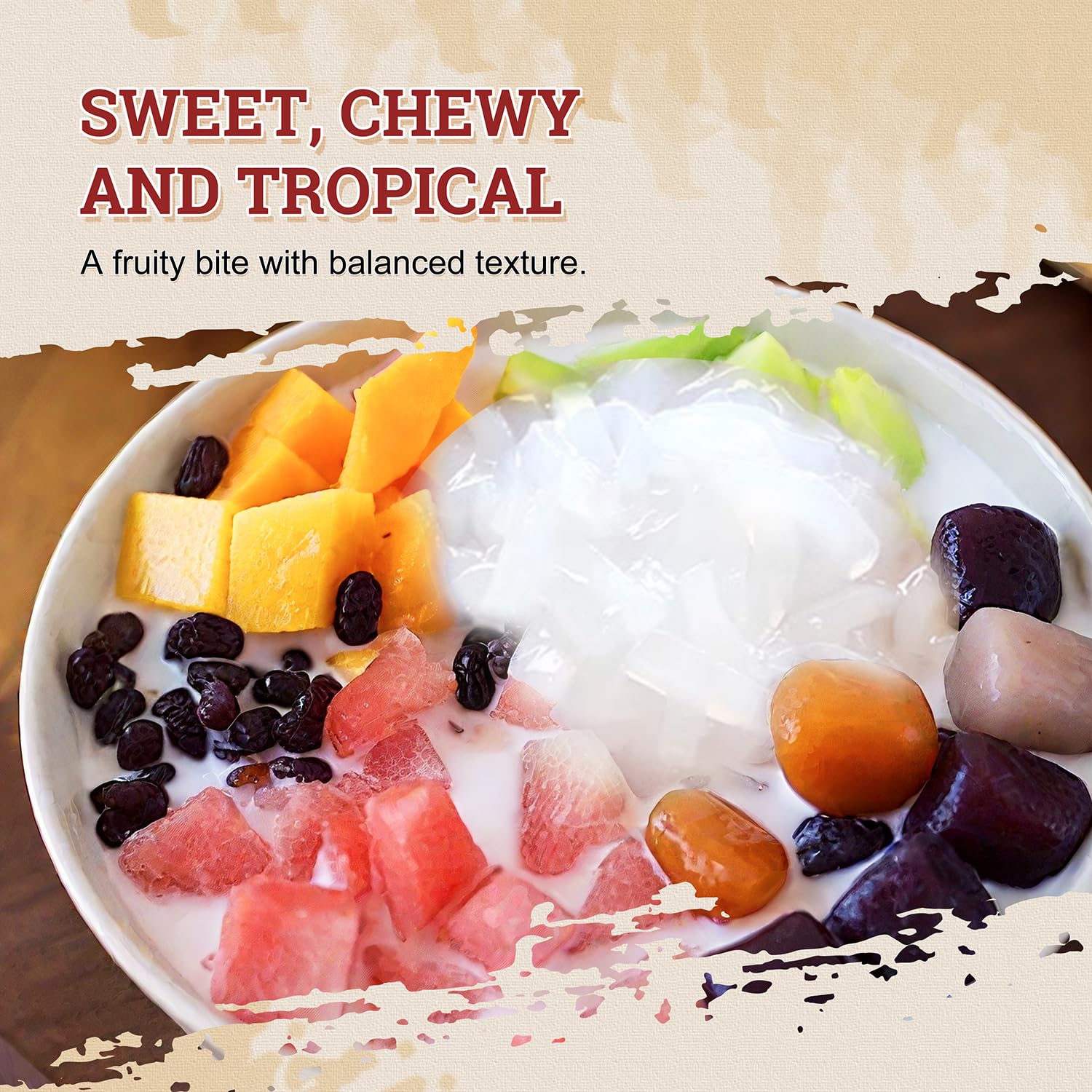 52USA Lychee Flavored Coconut Jelly 1kg (2.2 lbs) Topping for Desserts and Boba Tea, Premium Coconut Gel Strip for Smoothies and Drink