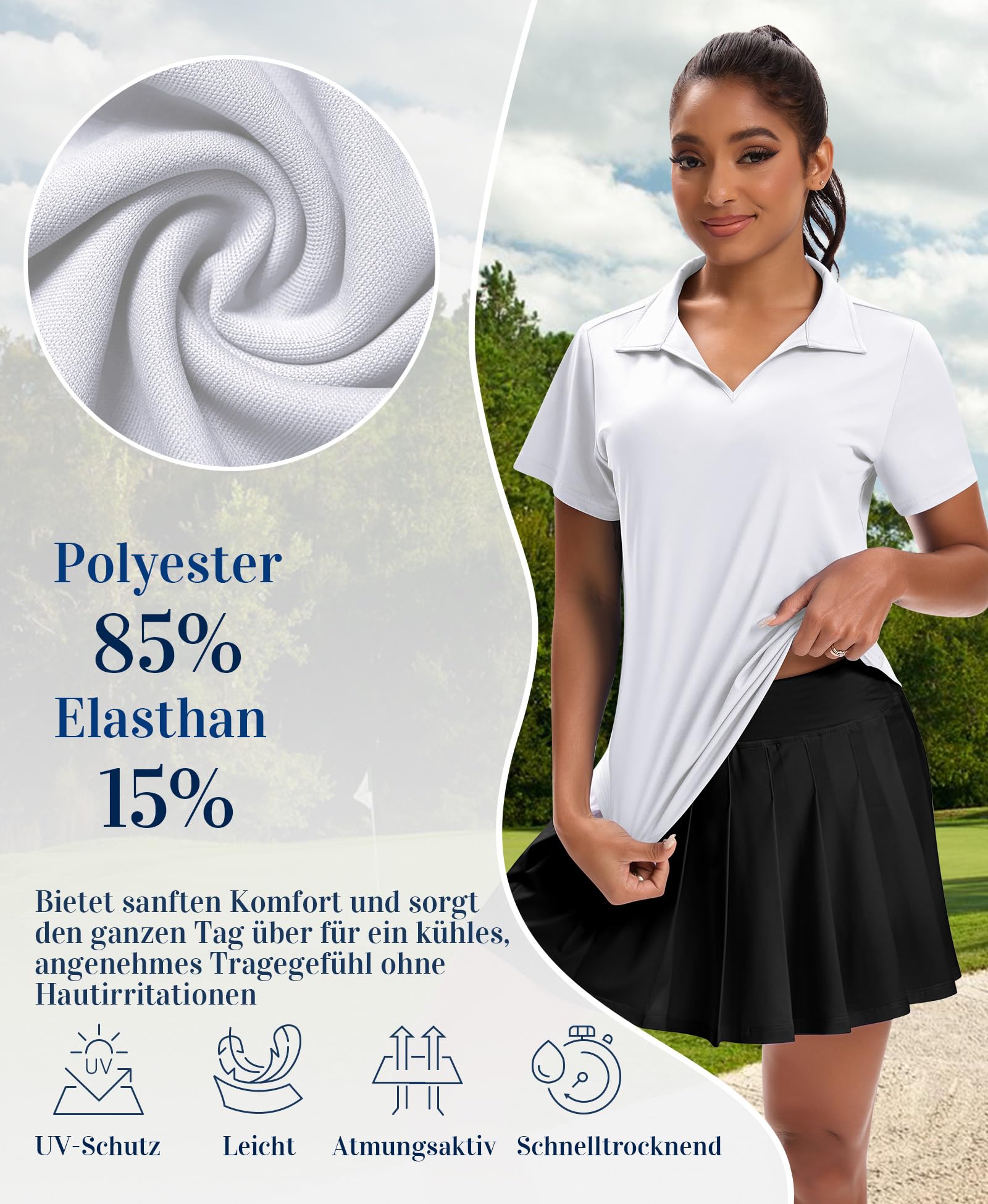JoyGirl Polo à Manches Courtes pour Femme - UPF 50+ - Col en V - Léger et Respirant - pour l'été - pour Le Golf et Le Tennis