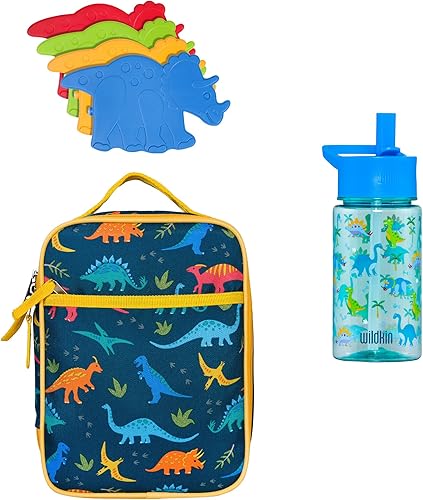 Wildkin Bolsa de almuerzo ecológica para niños, botella de agua Tritan de 16 onzas y paquete de hielo para refrescar y completar comidas en todo el