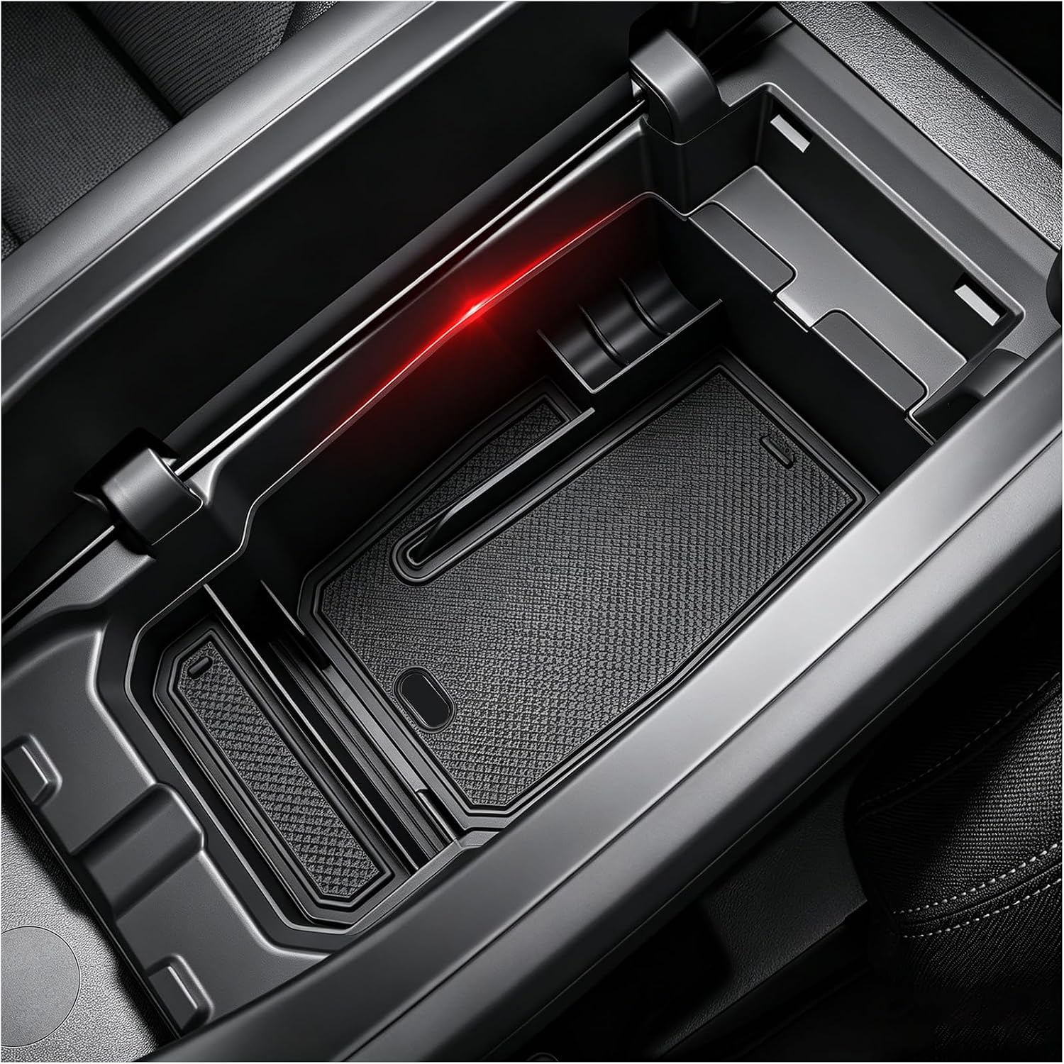 Autorder Center Console Organizer for 2023-2026 Mazda CX-50 Accessories Armrest Storage Box Secondary Insert Tray with Black & Red Silicone Mats