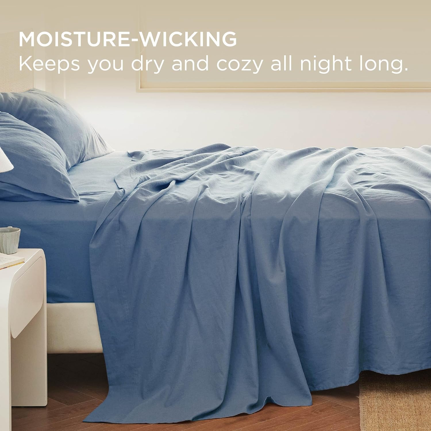 Bedsure Linen Sheets - King Size Sheets, Blend from Linen Cotton Bedsheets, Breathable Cotton Bedsheets, Gifts for All Seasons, 4 Pieces, Blue - Image 3