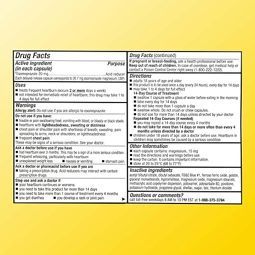 Miniatura 2 de Quality Choice Esomeprazol Magnesio 20 mg Reductor de ácido y alivio de la acidez estomacal, cápsulas de liberación retardada para protección de 24