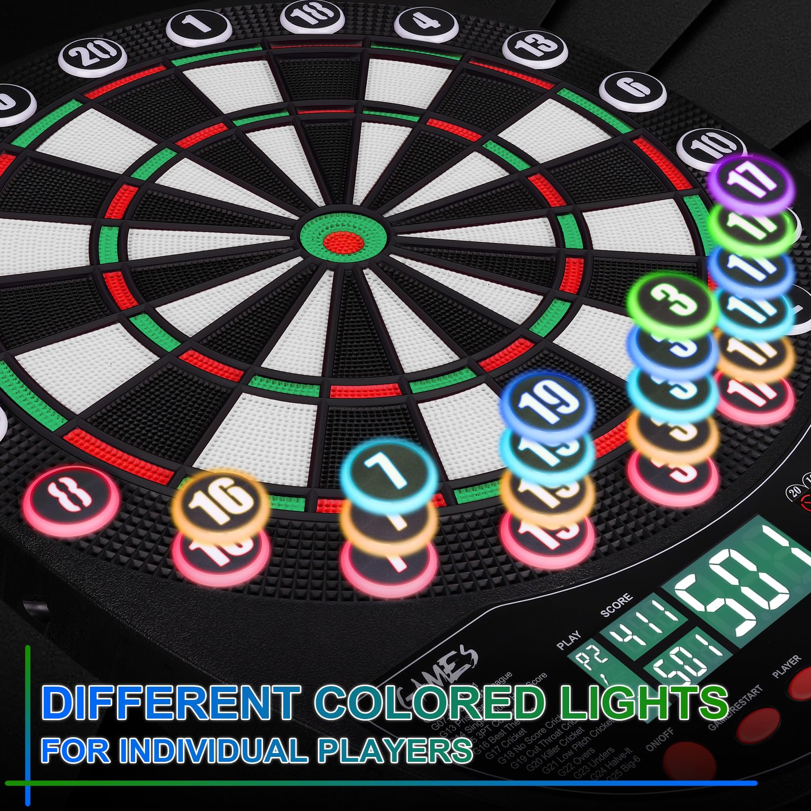 Bersaglio elettronico professionale 34 giochi 354 varianti 3 lingue tedesco inglese francese 1-8 giocatori 12 freccette