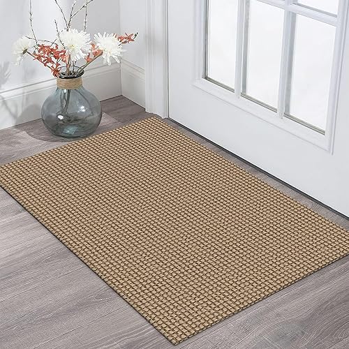 KOZYFLY Indoor Door Mat 2x3 ft Small Area Rugs Washable Front Door Mat Non Slip Rubber Backed Entryway Rug Cotton Entrance Doormat for Front Porch Bathroom Kitchen Bedroom, Tan/Orange/Brown