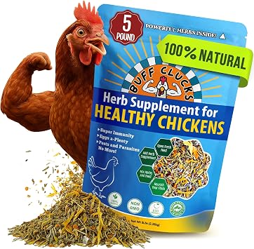 Buff Clucks Herb Supplement for Backyard Chickens - Natural Chicken Treats, Poultry Feed Botanical Mix, Plant-Based Coop Snacks for Daily Wellness, Feather Quality, Egg Production, USA 5 LB