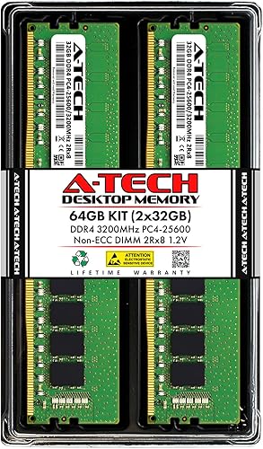 A-Tech 64GB Kit (2x32GB) RAM for Supermicro Super X12SCZ-F, X12SCZ-TLN4F DDR4 3200MHz PC4-25600 DIMM Non-ECC UDIMM Memory Upgrade