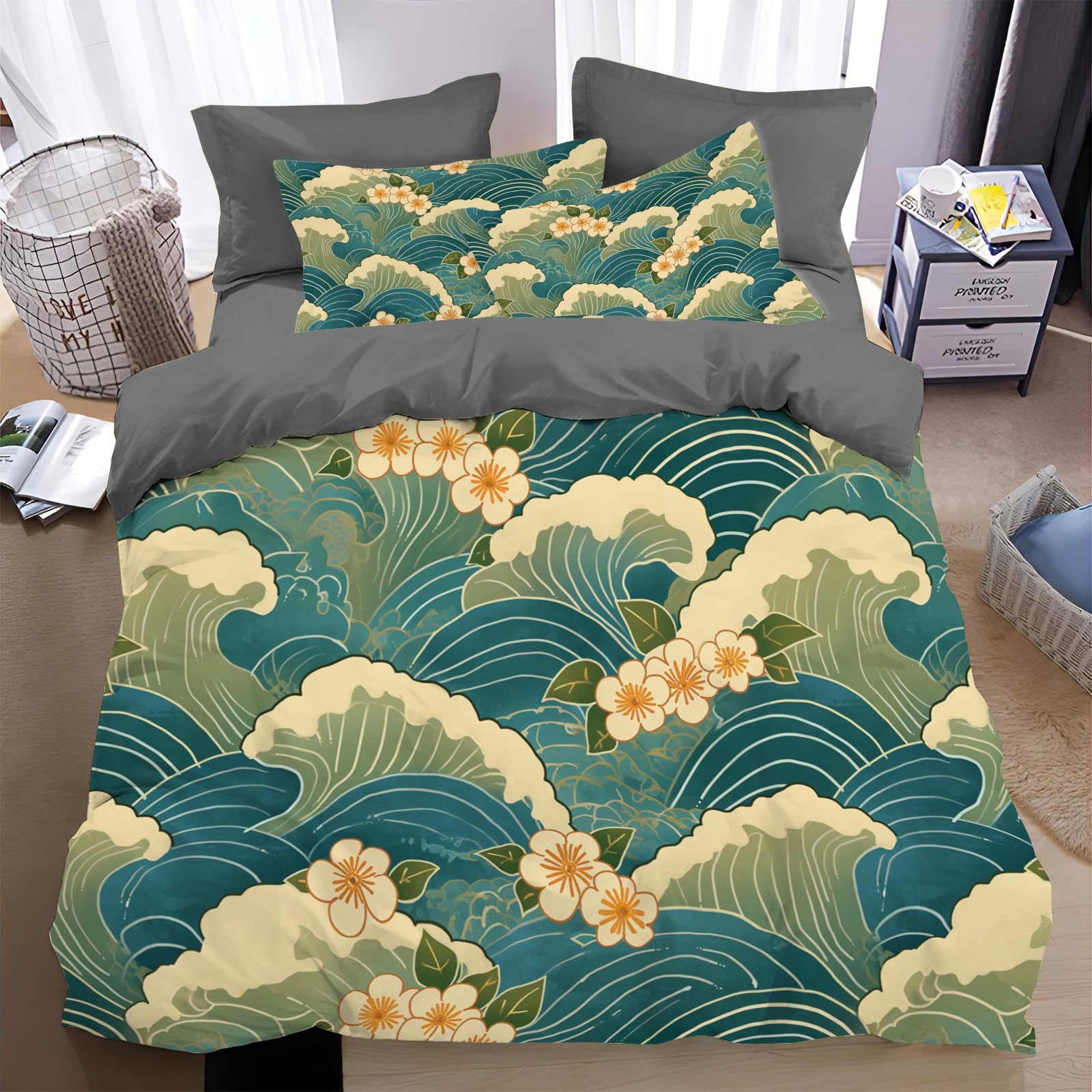 Housse de couette 200x200 réversible en microfibre douce et thermorégulatrice