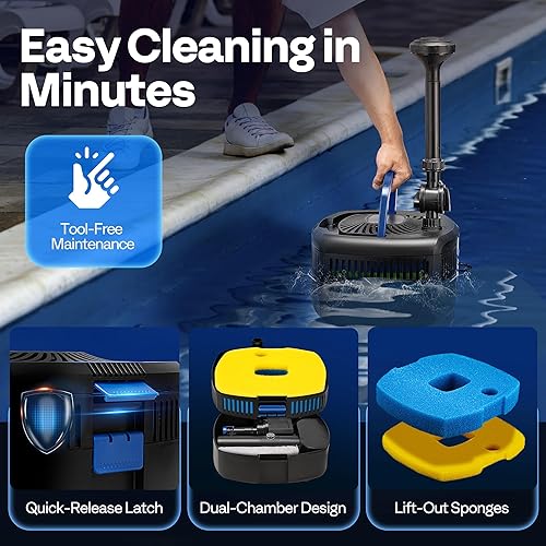 Miniatura 5 de VIVOHOME 4-in-1 Pond Filter System Kits, 1370 GPH Water Pump with Filter, Fountain and 13W Light Combo for Ponds up to 2113 Gallons