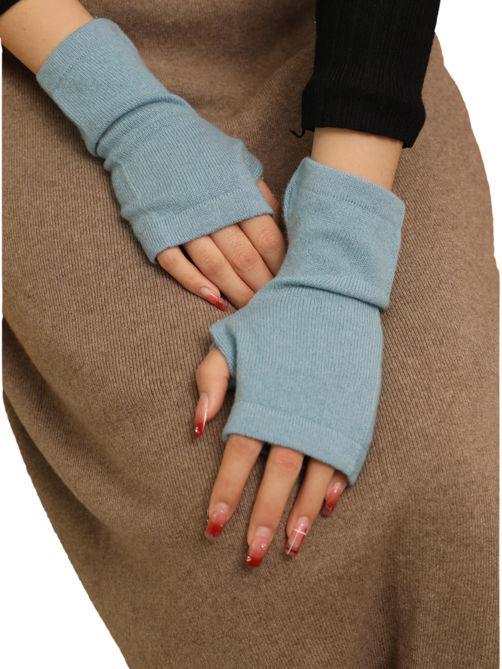 B-HOT Guanti caldi senza dita elasticizzati in maglia con foro per pollice protezione solare manica lunga guanto a righe, Arancione/nero., Taglia unica
