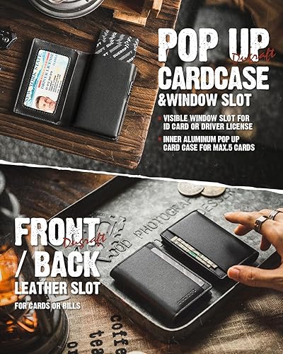 Miniatura 10 de DUGRAFT Cartera desplegable con ventana de identificación, bolsillo frontal minimalista para tarjetas de crédito para hombres, funda delgada de