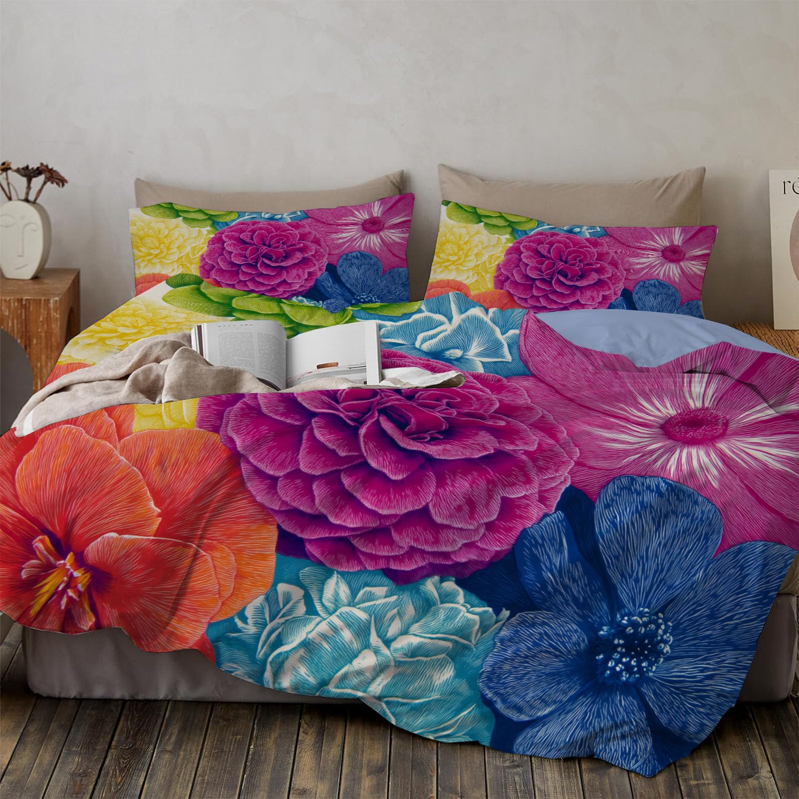 Parure de lit fleurs luxueuses or rose 240x260 cm en tissu élégant et doux avec taies