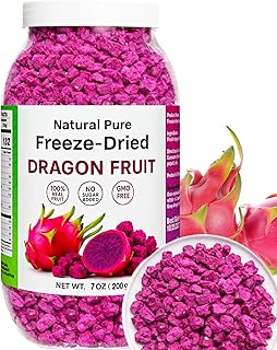 7oz Freeze Dried Dragon Fruit Pieces - 100% Natural Crispy Dry Fruit Flakes, No Gluten, Dried Pitaya for Baking, Travel, Smoothies, Yogurt