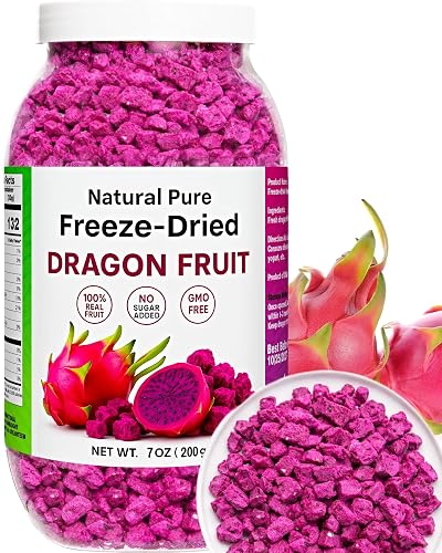 7oz Freeze Dried Dragon Fruit Pieces, Dehydrated Dragonfruit Cubes Bulk