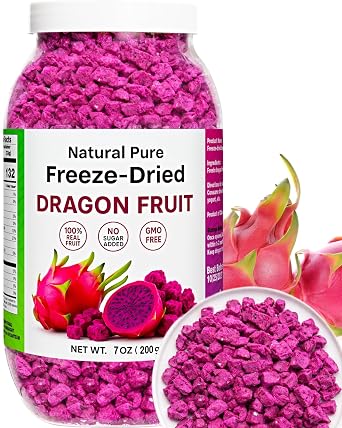 7oz Freeze Dried Dragon Fruit Pieces - 100% Natural Crispy Dry Fruit Flakes, No Gluten, Dried Pitaya for Baking, Travel, Smoothies, Yogurt