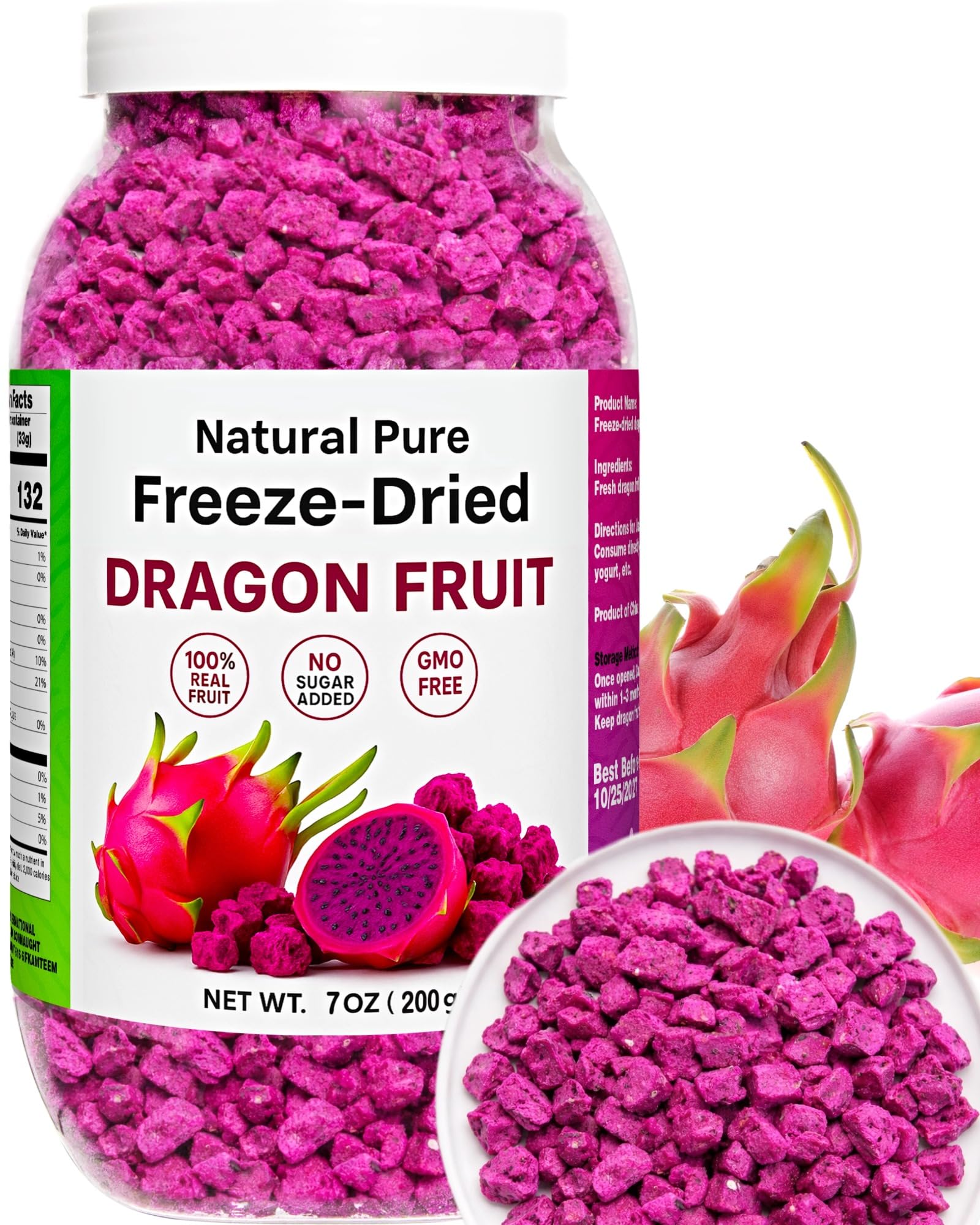 7oz Freeze Dried Dragon Fruit Pieces