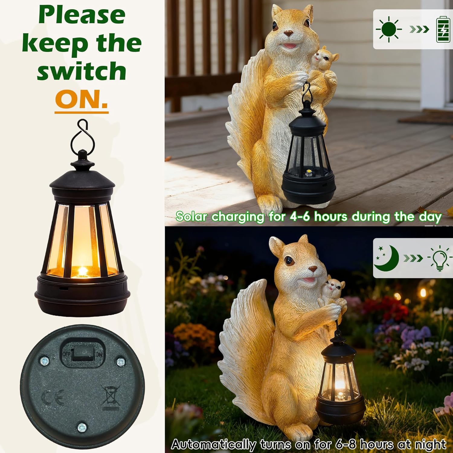 Solar Garden Statues Outdoor Decor – Cute Squirrel Statue with LED Lights, Waterproof Animal Figurine Lawn Ornament for Yard, Patio or Porch, Garden Decor Gift for Women & Mom - Image 2