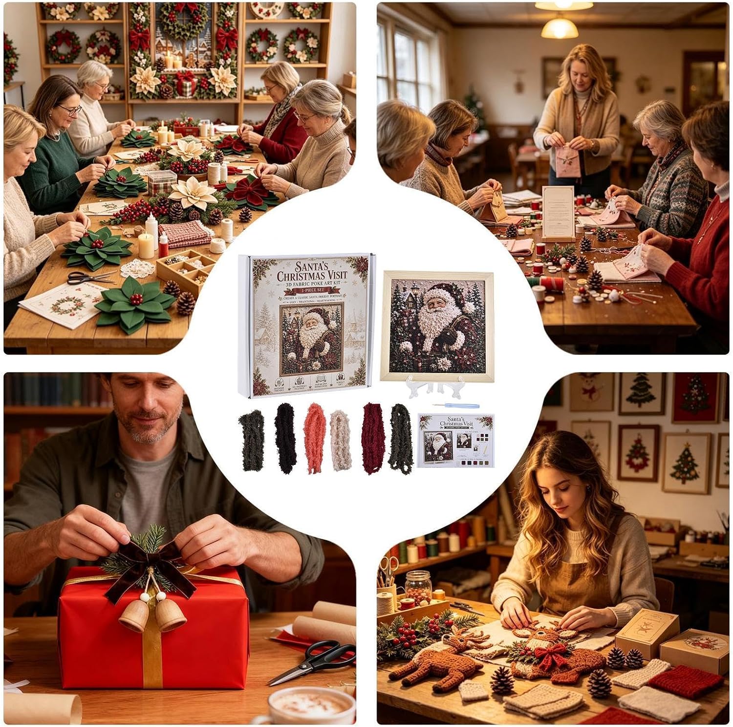 3D Fabric Art Kit - Santa Claus DIY Craft Set, Beginner Tucking Project