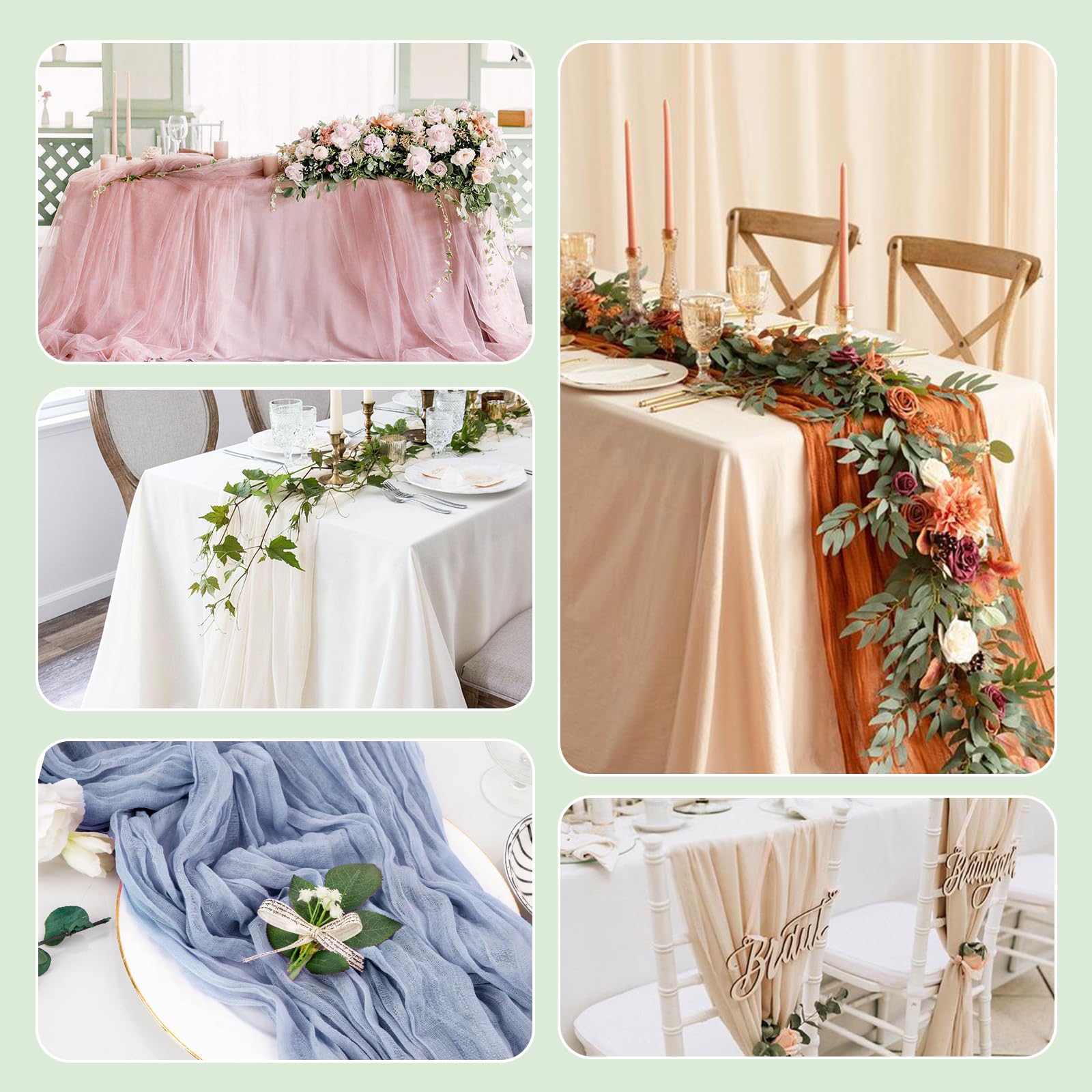 Serviettes en tissu gaze, vert, 50 x 50 cm, serviettes de table plissés, serviettes polyvalentes, pour dîner, mariage, fête, décoration de la maison, 48 pièces