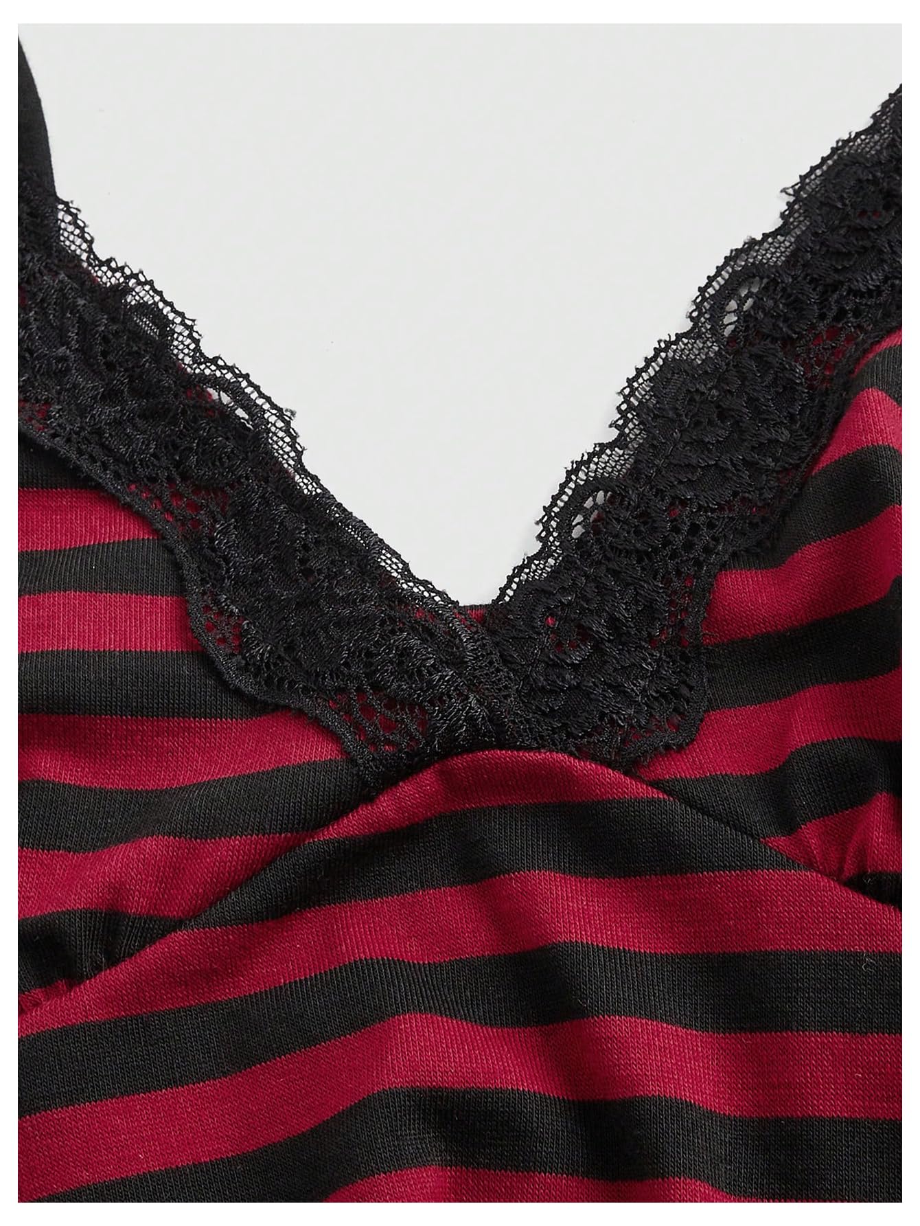 SOLY HUX Womens Y2K Lace Cami V Neck Sleeveless Striped Shirt Spaghetti Strap Camisole Gothic Tops