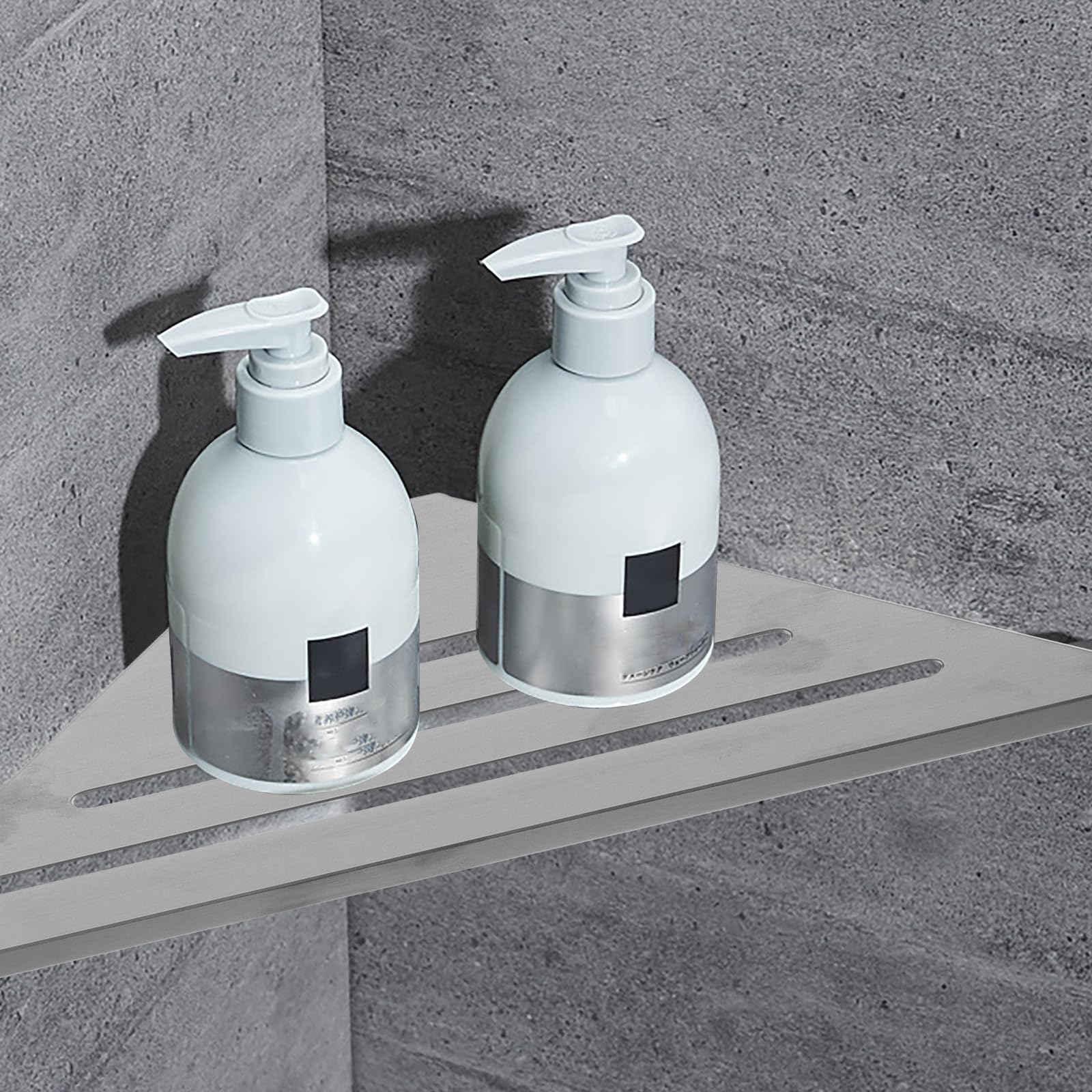 Mensola Portaoggetti per Doccia Angolare in Acciaio Inox 304, Scaffale Sospeso da Parete senza Foratura, Organizer Bagno Resistente Bordi Lisci per Bagnoschiuma e Spazzolini,