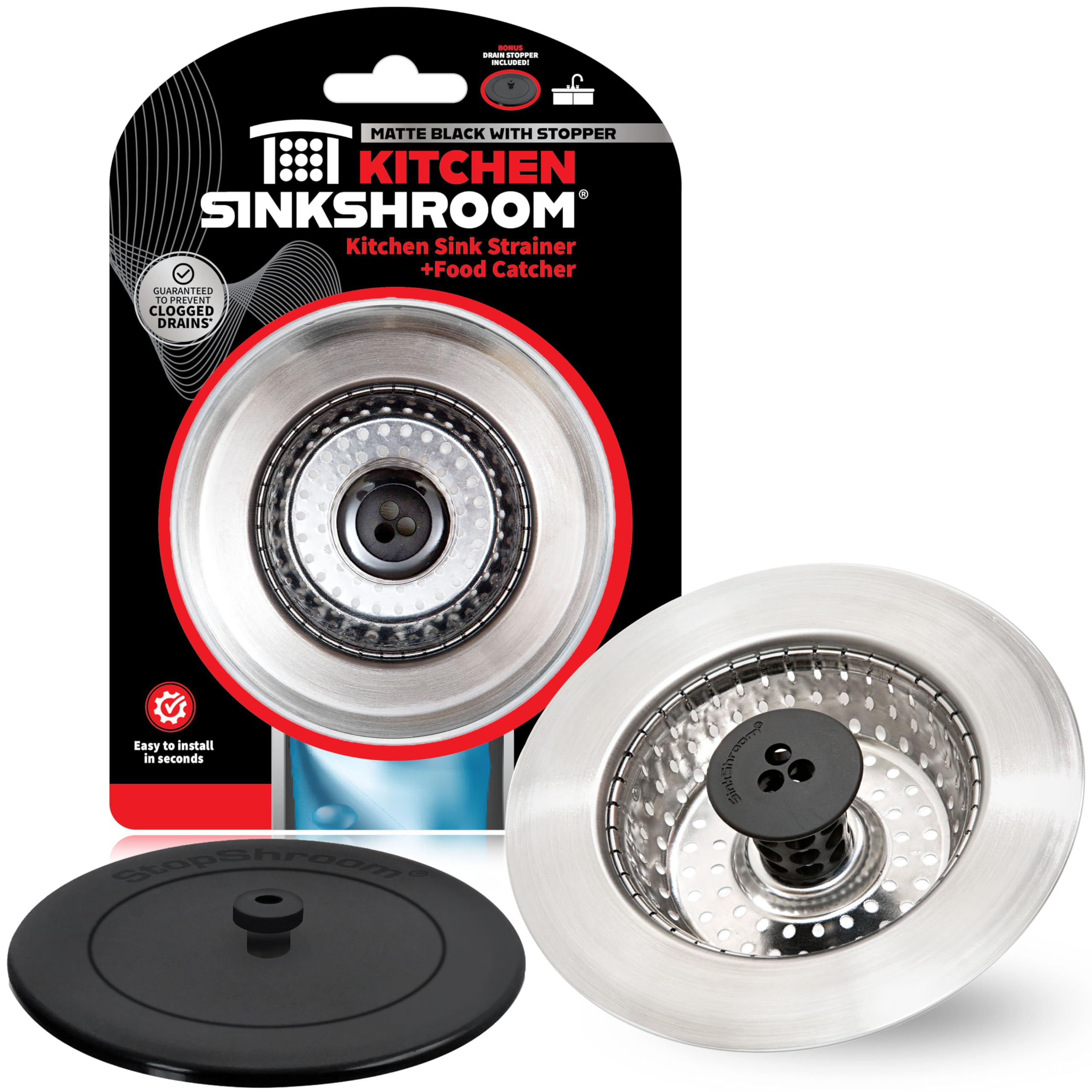 Revolutionary Clog-Free Sink Strainer Basket with Stopper, Stainless Steel