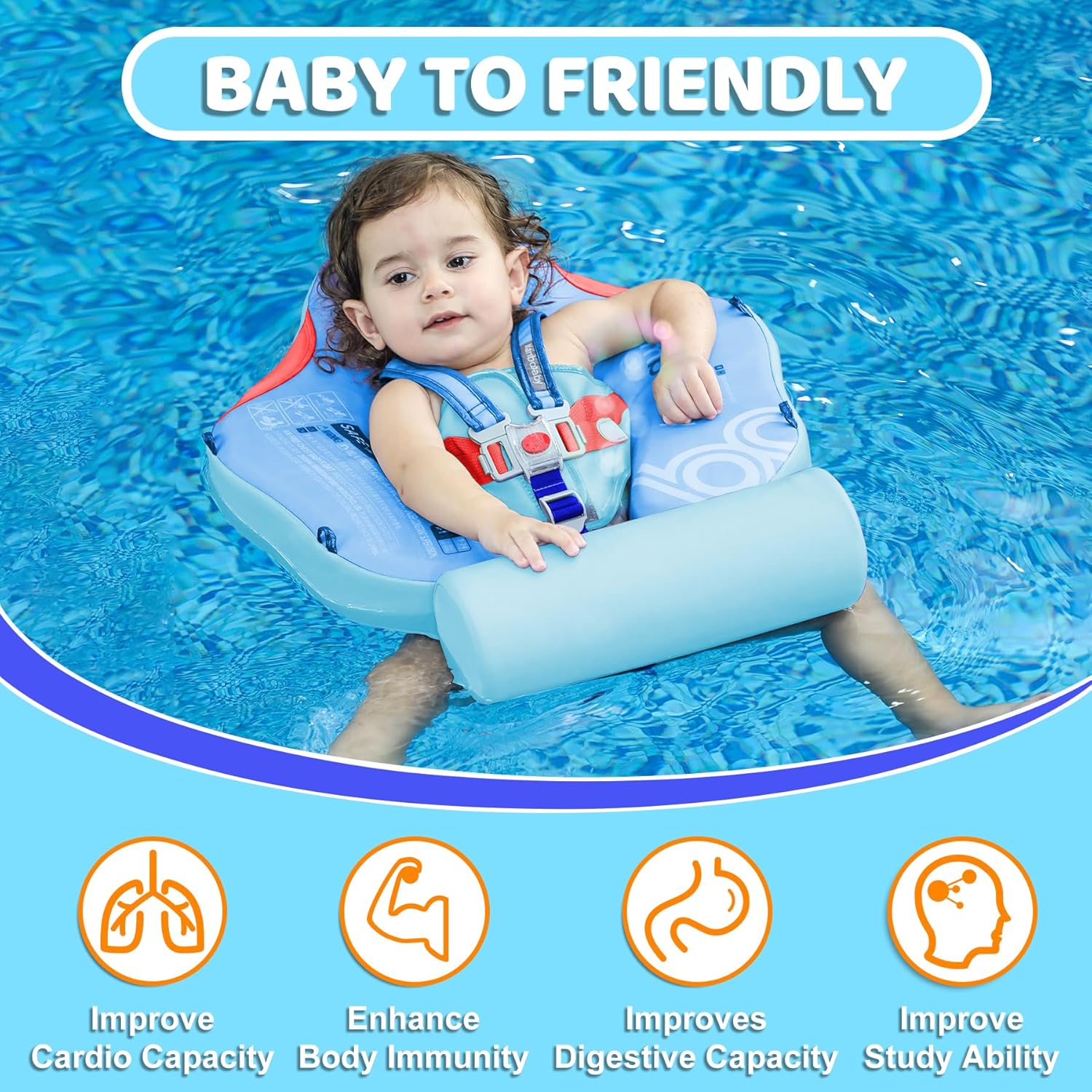 Mambobaby Baby Float with Canopy & Tail Non-Inflatable Baby Swim Float Upgrade Soft Infant Pool Float Sun Protection Newborn Pool Float 3-24 Months Skin-Friendly Material for Toddler Boys Girls