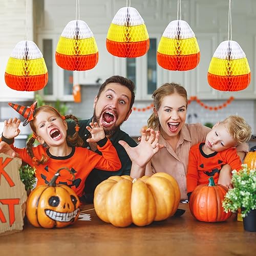 Miniatura 4 de Sumind 6 piezas de decoración de nido de abeja para fiesta de Halloween, lindo centro de mesa de maíz de caramelo, adornos de Halloween, decoración