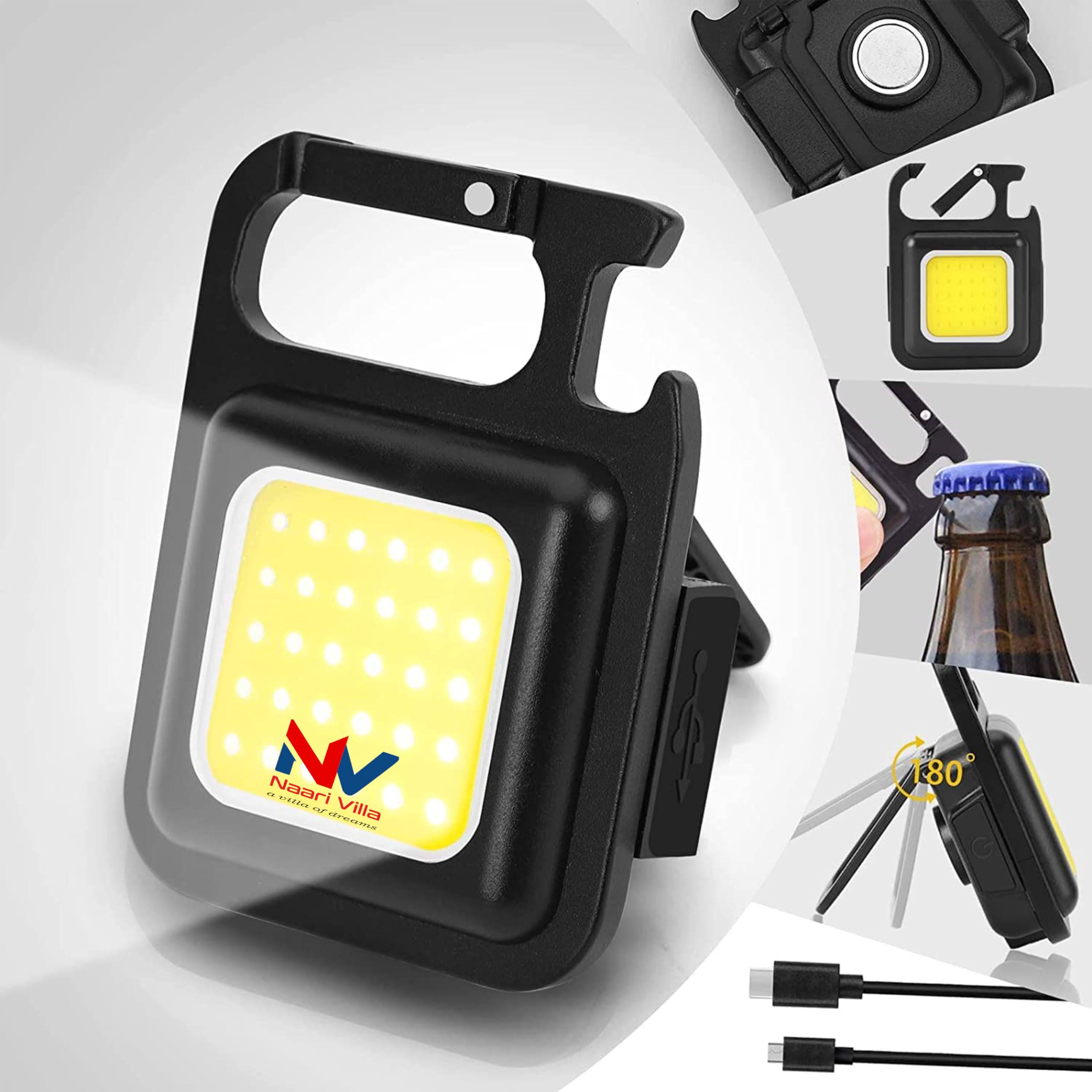 NAARI Villa Rechargeable Portable Keychain LED Light, Mini COB as Emergency Light with Bottle Opener, Magnetic Base and Folding Bracket, Useful in Trekking, 4 Modes of Light (B0CGHY1GY5) Amazon Price History, Amazon Price Tracker