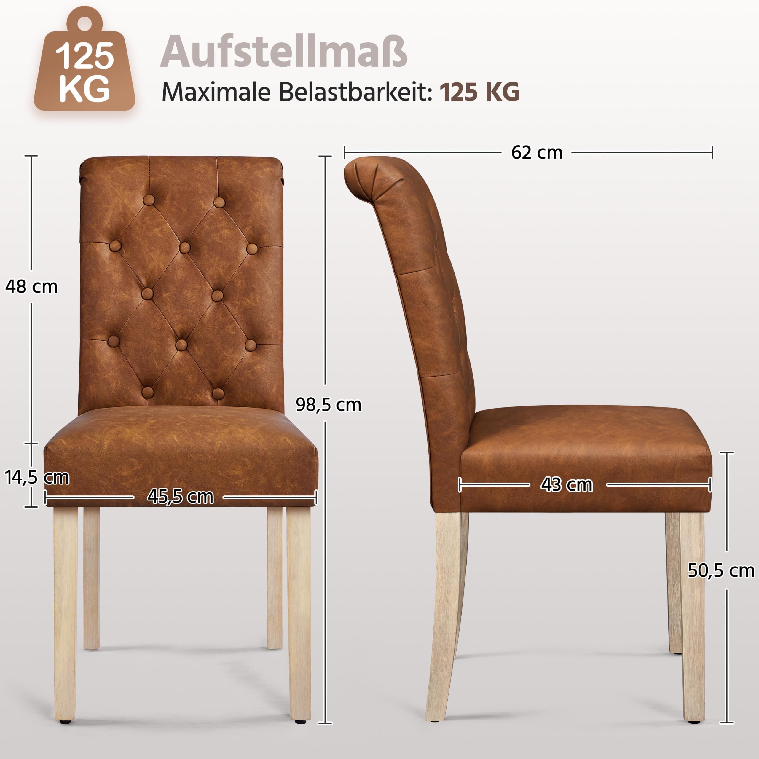 Yaheetech Set di 2 sedie da cucina con schienale alto, gambe in legno massiccio, seduta imbottita in ecopelle, colore marrone