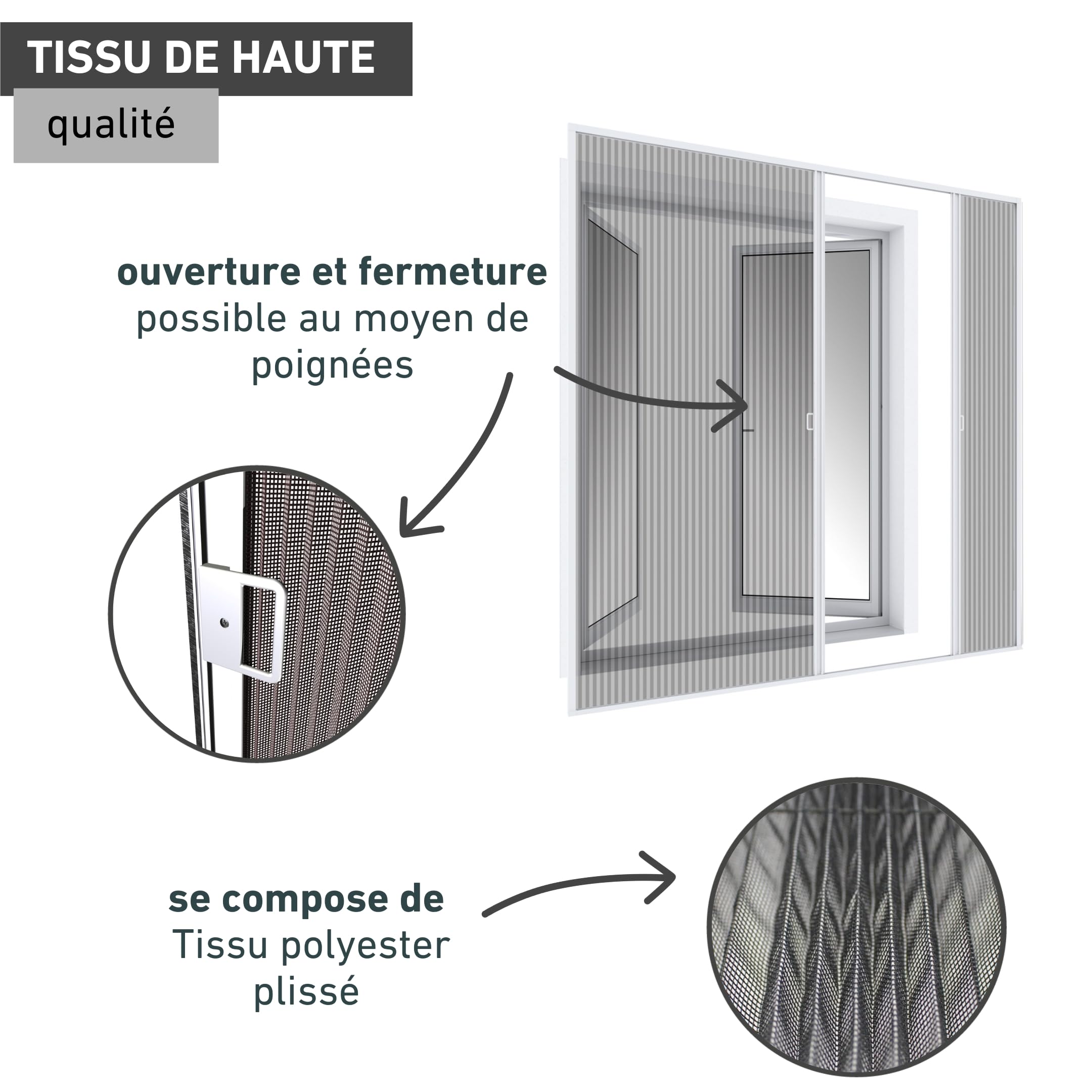 Windhager Moustiquaire porte plissée 240 x 240 cm, rideau anti-insectes moustiques, installation facile sans perçage, passage libre pour porte balcon ou terrasse, blanc, 03959