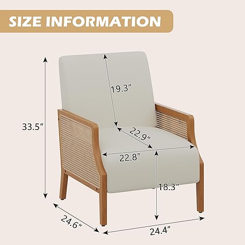 Miniatura 2 de Aklaus Juego de 2 sillas decorativas de mediados de siglo con reposabrazos de ratán, sillas tapizadas para sala de estar, sillas de lectura de tela,