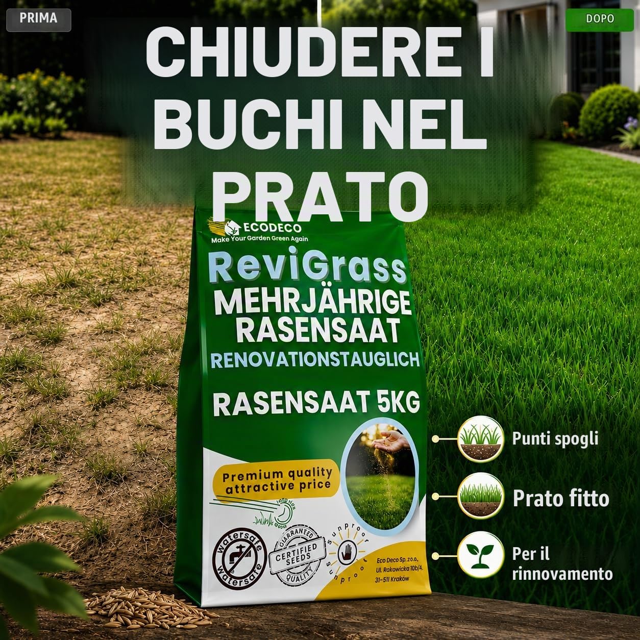 Semi Prato a Crescita Rapida 5kg per 200m² | Sementi Erba per Rigenerazione e Semina – Mix 100% Loietto Perenne e Festuca Resistente per Tappeto Erboso Folto e Durevole