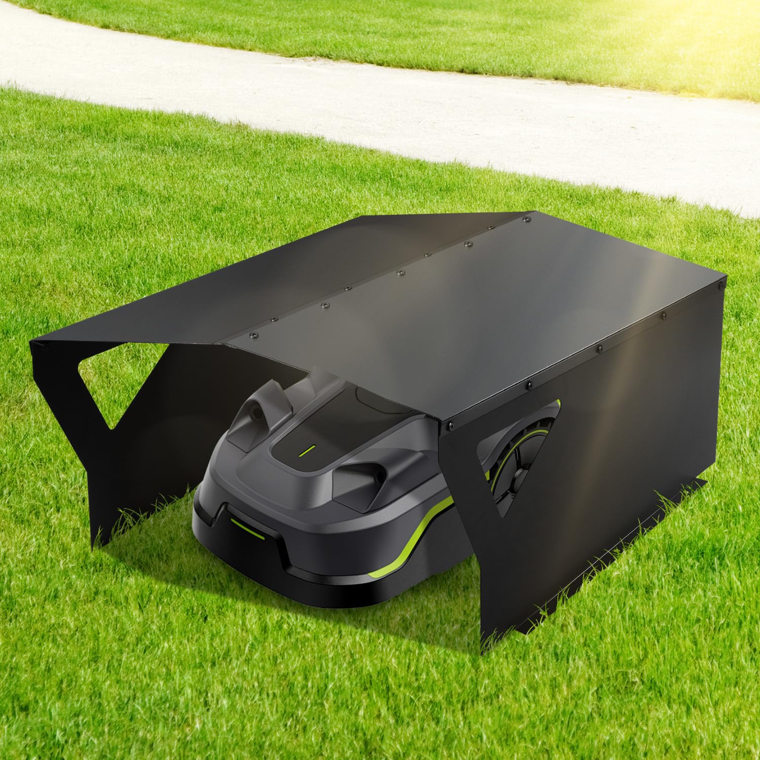 Garaż dla robota koszącego, ocynkowany, ochrona przed wiatrem i warunkami atmosferycznymi, ochrona przed promieniowaniem UV, dach robota koszącego, 78 x 63 x 34 cm, czarny