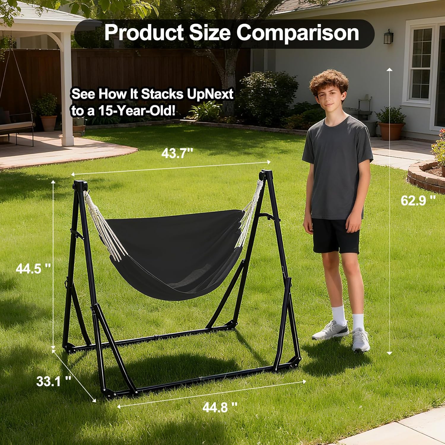 2-in-1 Hammock & Swing Chair for Teens – Adjustable Folding Chair with Collapsible Steel Stand, Portable for Camping, Travel, Patio & Indoor Use, Includes Carrying Case, Supports 440 LBS