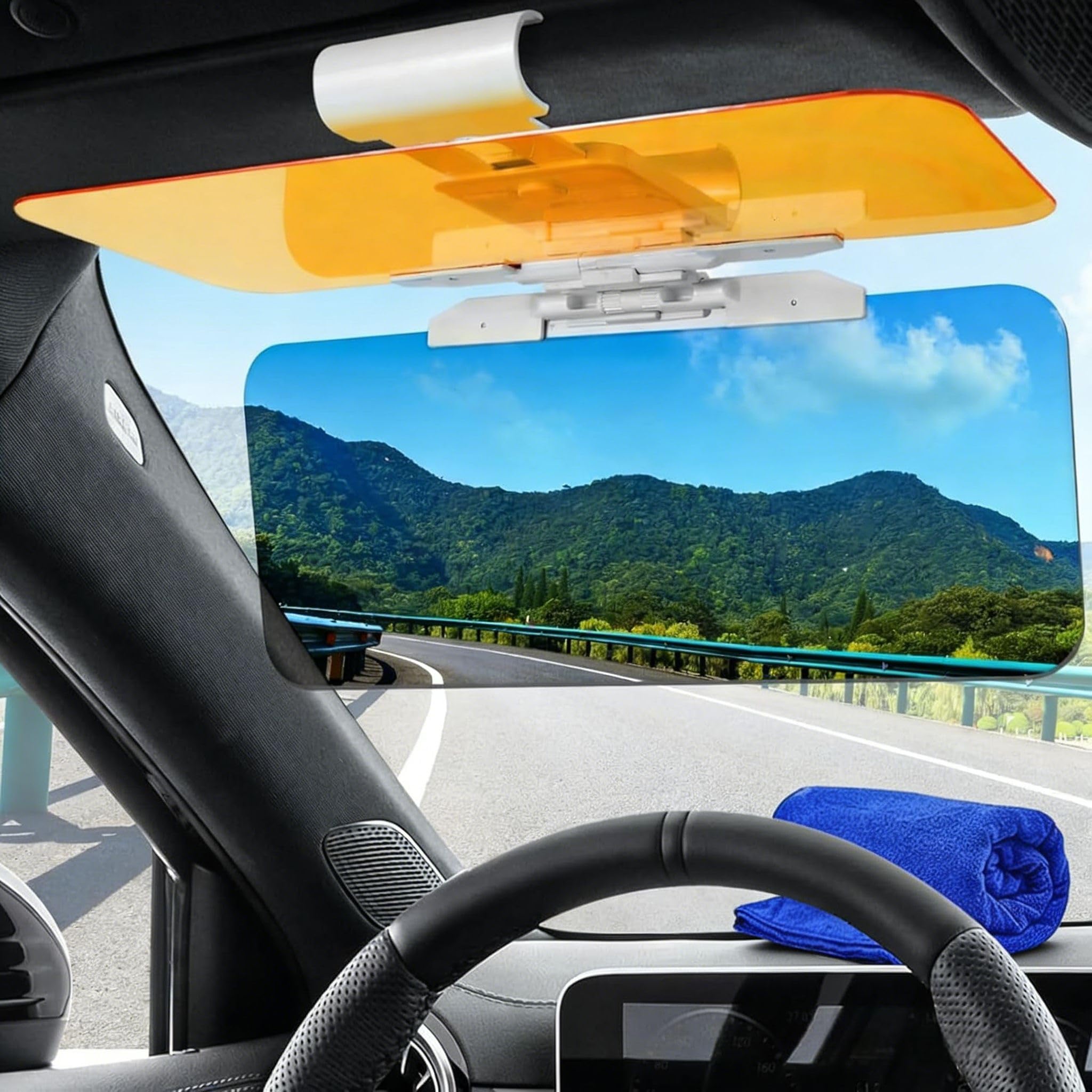 Car Sun Visor, Shienus 2 in 1 Visor Extender Day & Night Universal Anti-Glare Anti-UV HD Sun Visor Automobile Windshield Visor for Car-picture-13