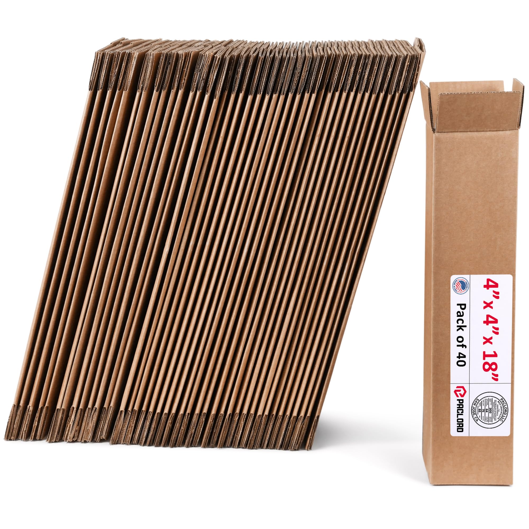 Tall Cardboard Boxes 4"L x 4"W x 18"H (Pack of 40) - USA-Made Packing Boxes for Moving, Shipping, or Storage - USPS, UPS, FedEx Approved - Professional Packing Supplies for Moving | USA-Made Packing Boxes for Moving, Shipping, or Storage - USPS, UPS, FedEx Approved - Professional Packing Supplies