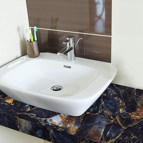 Vista 3 de Mecpar Papel tapiz de mármol azul negro oscuro de 15.7 x 394 pulgadas, papel de contacto de mármol, papel tapiz de mármol para despegar y pegar