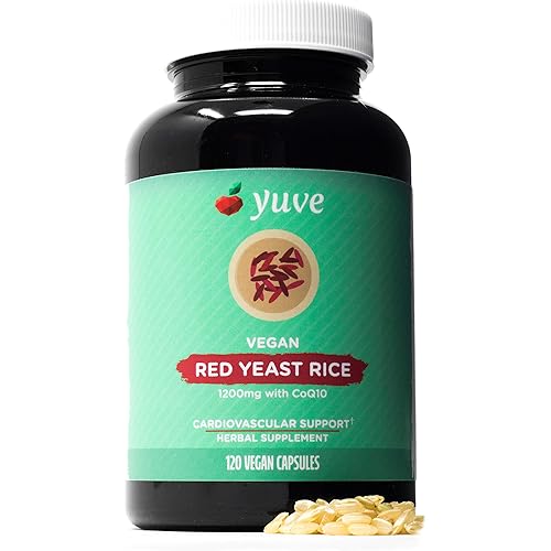 Yuve Red Yeast Rice 1200 mg + CoQ10 - Triglycerides Lowering Natural Supplement - May Support Cardiovascular System & Blood Circulation – May Support Overall Health - 120 Gelatin-Free Vegan Capsules