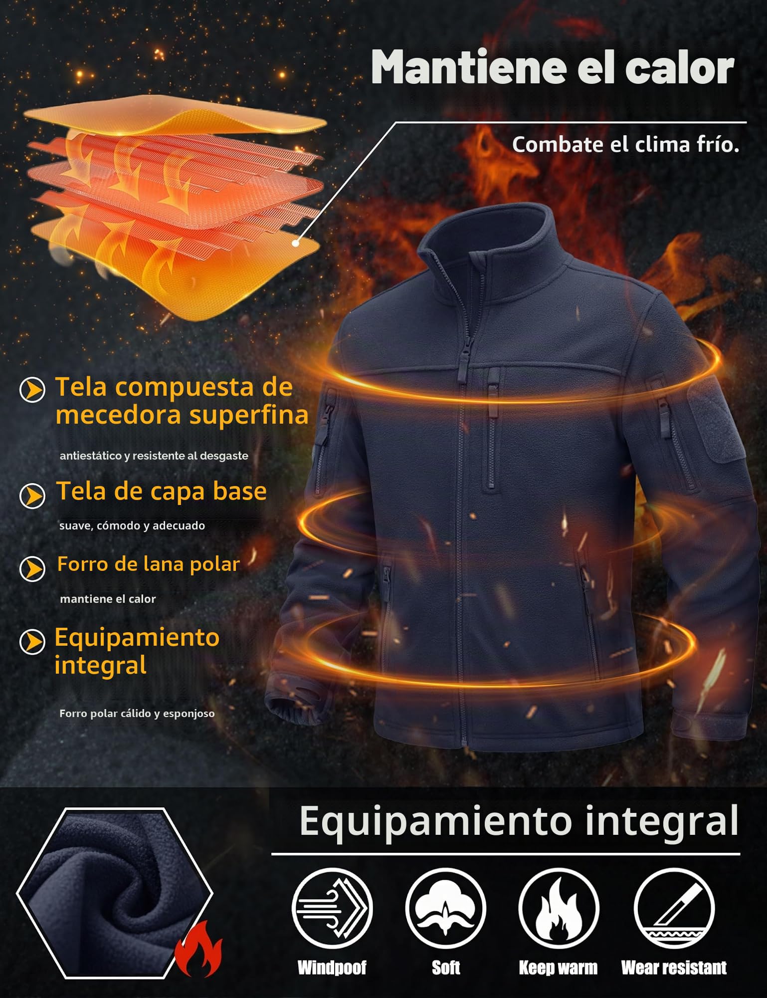 TACVASEN Chaqueta de Hombre Chaquetas Tácticas de Invierno Chaqueta de Trabajo a Prueba de Viento Chaqueta Polar con Bolsillos