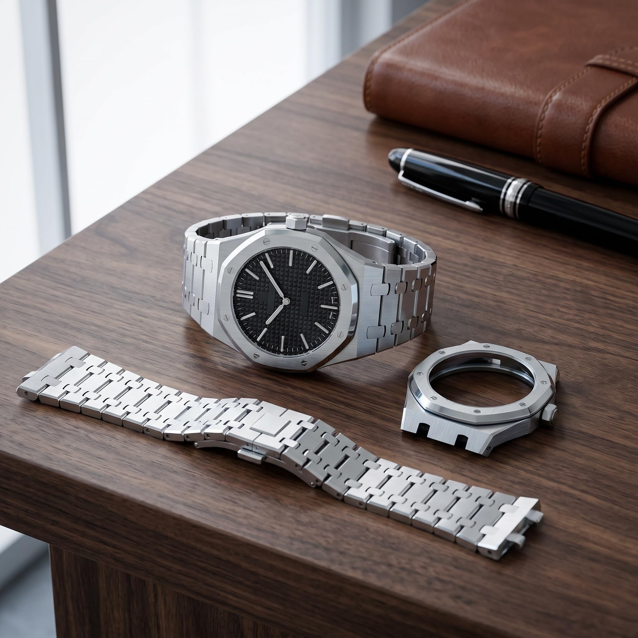 Kit di Modifica per Orologio Compatibile con S-Watch X AP Royal Pop Pocket Watch, Cassa in Acciaio Inossidabile Color Argento, Include Strumenti di Regolazione per La Silver