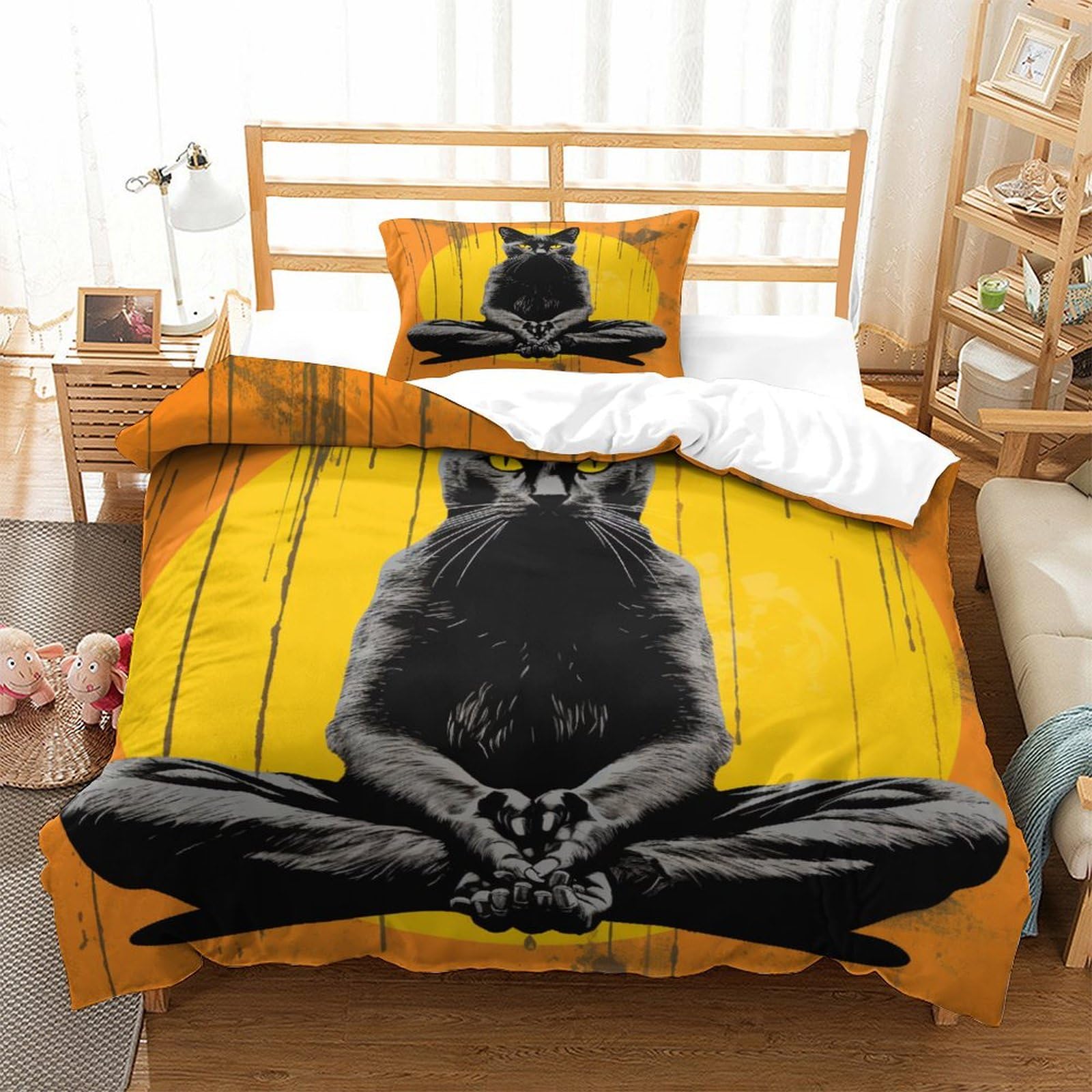 P1S9U7W5Y Artistic Cat 3D Printed Duvet Cover Set 3pcs Microfiber Cat Bedding Set Single