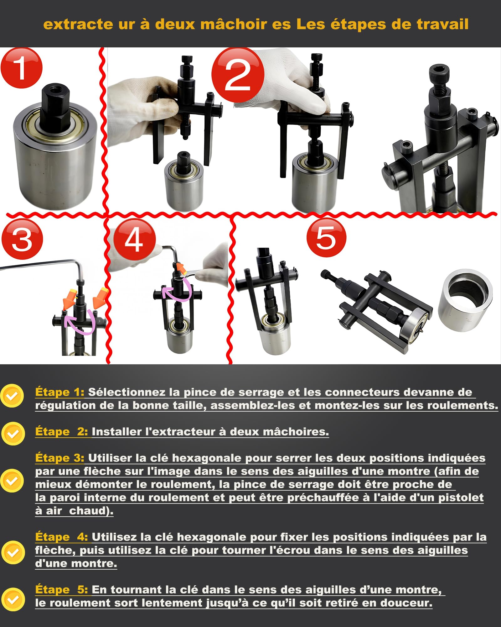 16PCS Velo Extracteur de Roulement Interieur avec Kit Presse à Roulements pour l'installation Roulements Arrache Roulement avec 7 Pince de Serrage à Expansion & Extracteur à Deux Mâchoires