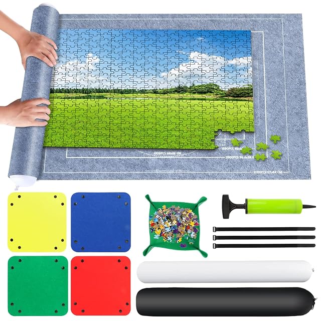 VFANDV Tapete Puzzle, Fieltro Tapete Puzzle para 500 1000 1500 Piezas Puzzle Mat Roll Jigsaw Puzzle Pad, Estera de Rompecabezas Portátil con 4 Puzzles Clasificadores, 66 x 116 cm (Gris)
