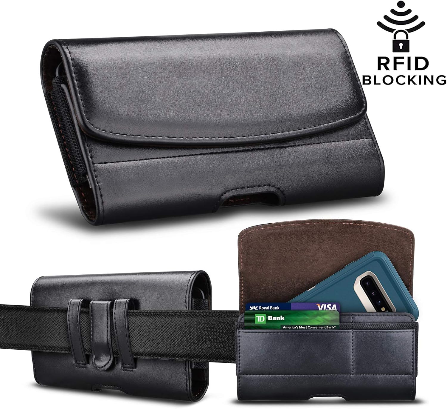 Njjex Phone Holster for LG Stylo 5 4 3 2 K51 K40 K31 K30 Aristo 5 4 3 K92 K22 Moto E6 G Power G Stylus G Play 2021 OnePlus 9 8 7 Pro Google Pixel 5 4a 3 PU Leather Belt Clip Holster Phone Holder Pouch