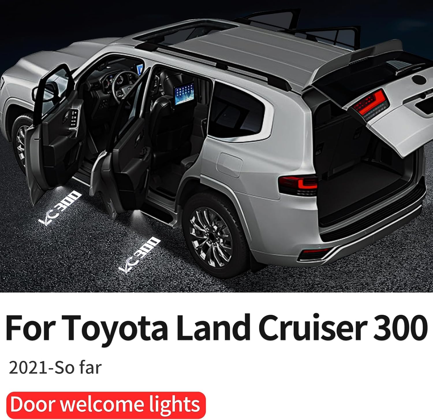 Car Door Light Logo Projection Light Suitable for 2021-2024 Toyot@ Land Cruiser 300 LC300 Fade Free high-Definition LED car Welcome Projection Light, Environmental Foot Light (4 Pieces)