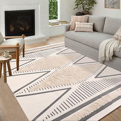 KIMODE 5x7 Area Rug, Washable Rugs for Bedroom, Boho Farmhouse Woven Rug Indoor and Outdoor, Lightweight Large Rug for Living Room Bedroom Dining Table Nursery Room Office